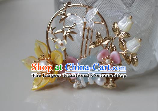 China Ancient Princess Hairpin Song Dynasty Young Beauty Shell Butterfly Hair Crown Traditional Hanfu Hair Accessories