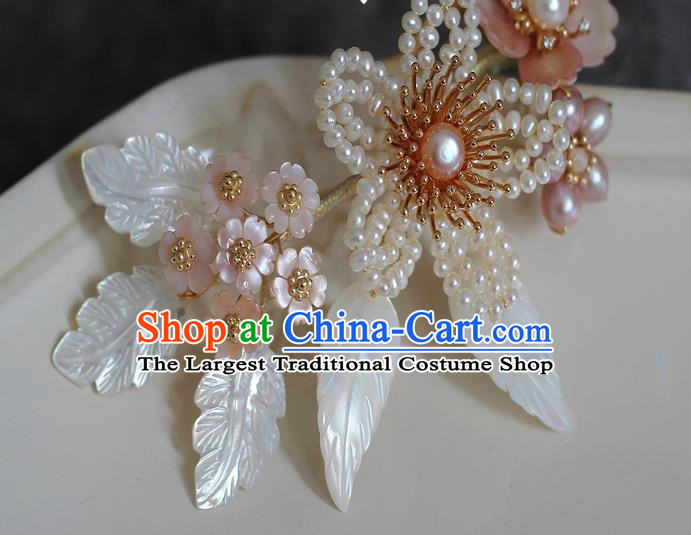 China Traditional Hanfu Hair Accessories Ancient Princess Pearls Peach Blossom Hairpin Ming Dynasty Palace Lady Hair Stick