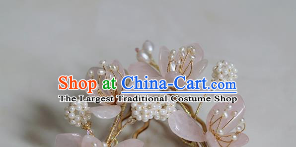 China Traditional Hanfu Hair Accessories Ancient Princess Pearls Peach Blossom Hairpin Ming Dynasty Palace Lady Hair Stick