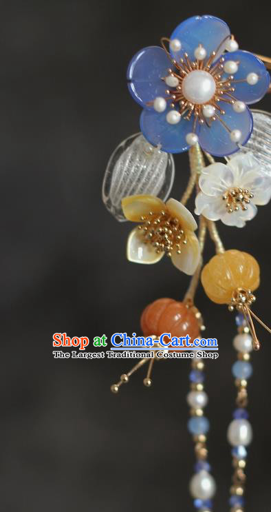 China Ancient Princess Blue Plum Hairpin Song Dynasty Young Lady Hair Stick Traditional Hanfu Headwear