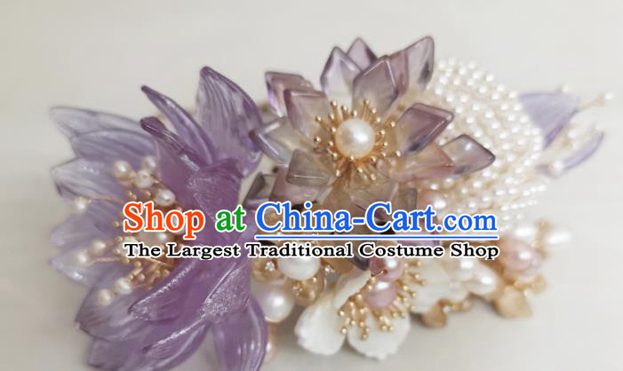 China Ancient Court Woman Pearls Rose Hairpin Handmade Hair Comb Traditional Song Dynasty Hanfu Hair Accessories