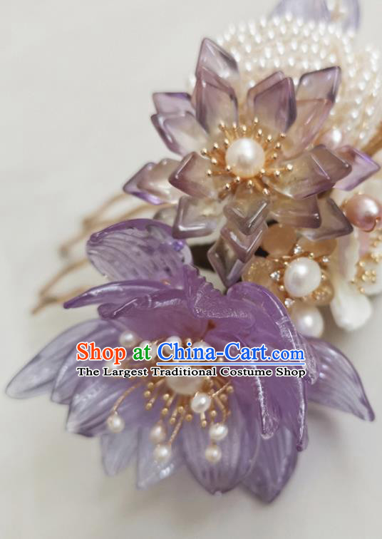 China Ancient Court Woman Pearls Rose Hairpin Handmade Hair Comb Traditional Song Dynasty Hanfu Hair Accessories