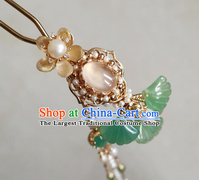 China Handmade Ginkgo Leaf Hair Stick Traditional Ming Dynasty Hanfu Hair Accessories Ancient Court Woman Golden Hairpin