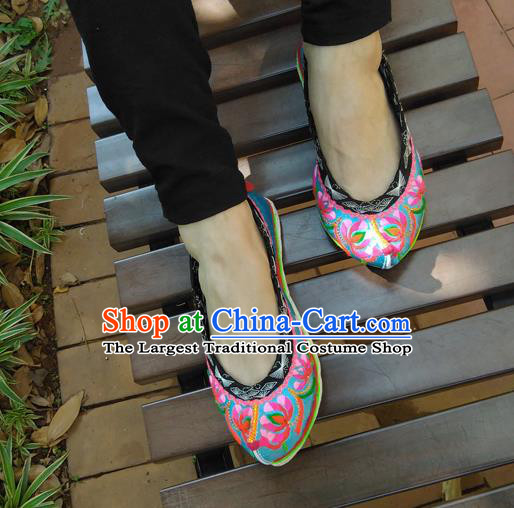 Chinese National Embroidered Blue Cloth Shoes Traditional Yi Nationality Shoes Yunnan Ethnic Woman Shoes