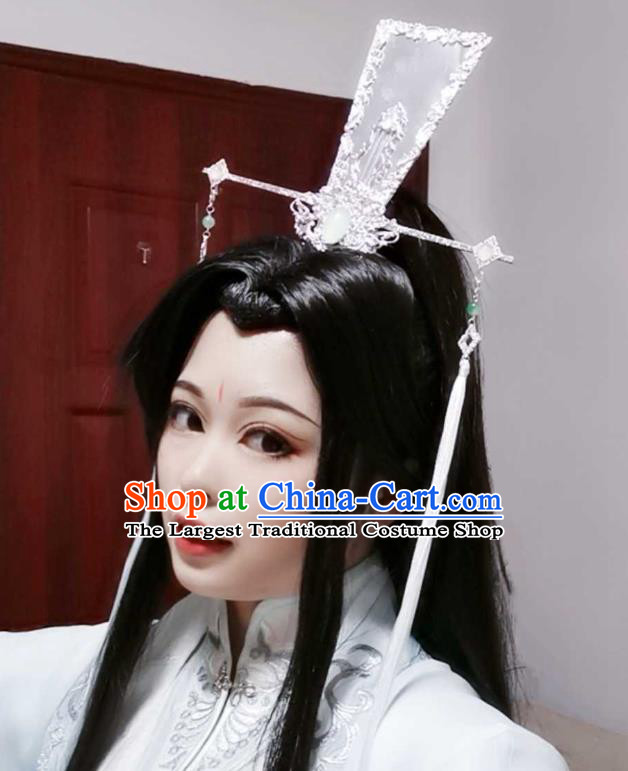 Chinese Cosplay Swordsman Hair Accessories Ancient Prince White Hair Crown Traditional Qin Dynasty Childe Headdress