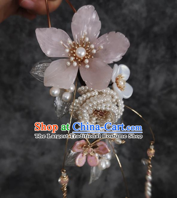 China Ancient Princess Peach Blossom Hairpin Ming Dynasty Pearls Hair Stick Traditional Hanfu Hair Accessories