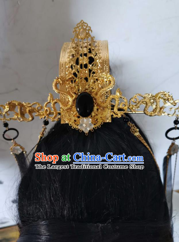 Chinese Traditional Hanfu Hairpins Cosplay Swordsman Hair Accessories Ancient Prince Golden Dragon Hair Crown