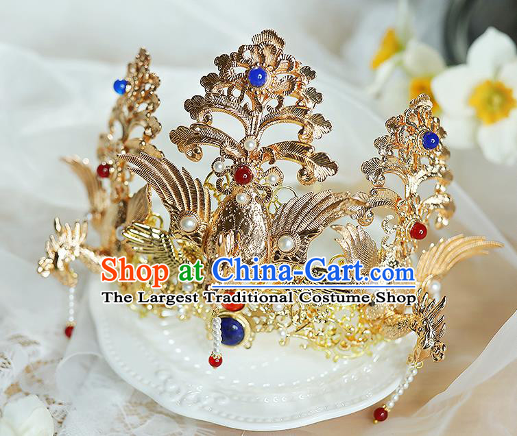 China Handmade Traditional Hanfu Golden Phoenix Coronet Ancient Princess Tassel Hairpin Tang Dynasty Hair Accessories Complete Set