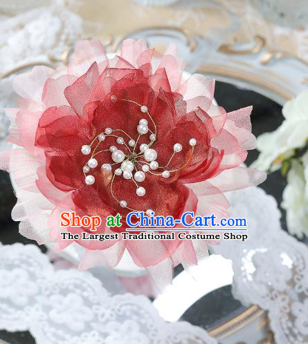 China Tang Dynasty Red Silk Peony Hair Stick Handmade Traditional Hanfu Hair Accessories Ancient Princess Hairpin