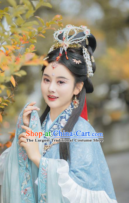 China Ancient Princess Beads Phoenix Hairpin Jin Dynasty Court Beauty Hair Stick Handmade Traditional Hanfu Hair Accessories