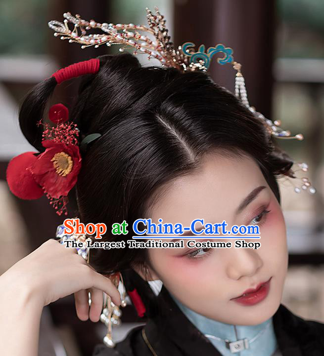 China Ancient Empress Phoenix Hairpin Handmade Ming Dynasty Court Lady Golden Hair Crown Traditional Hanfu Hair Accessories