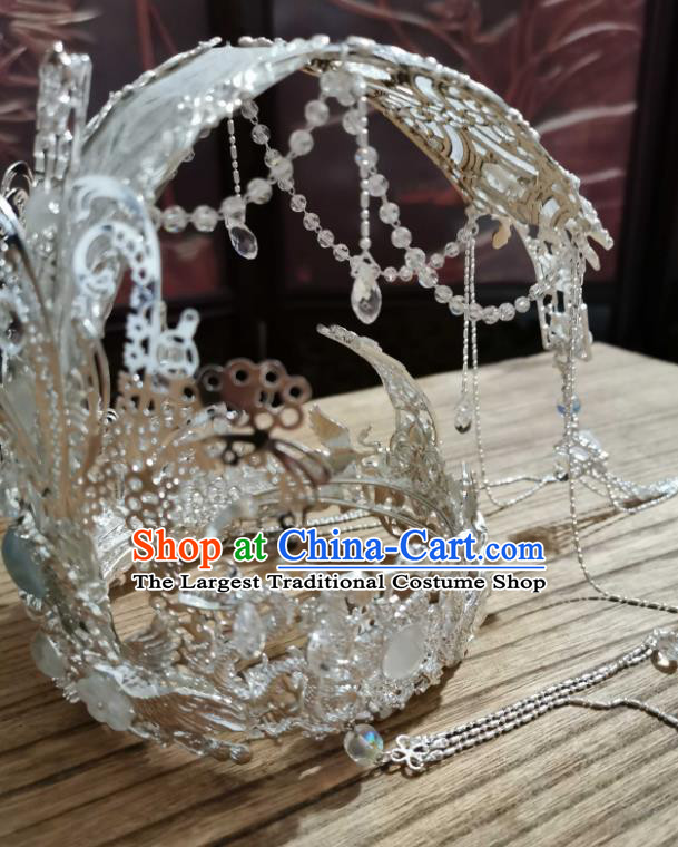 Chinese Ancient Prince Argent Hair Crown Traditional Hanfu Headwear Cosplay Swordsman Chu Wanning Hair Accessories