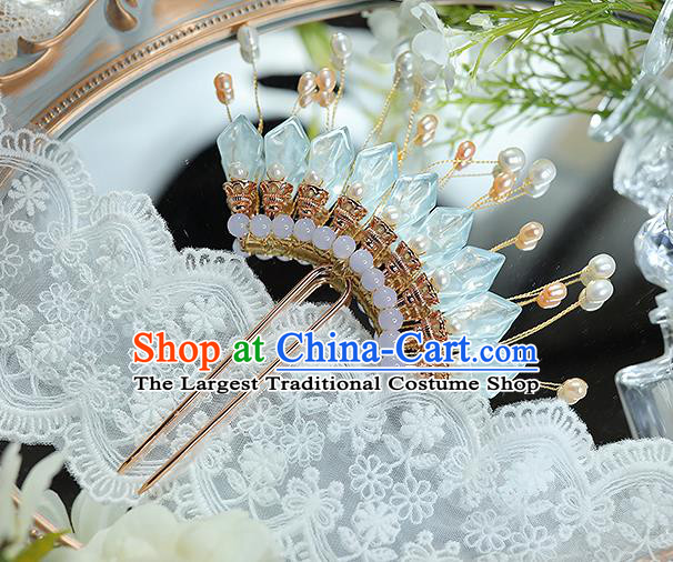 China Handmade Ancient Princess Hairpin Traditional Ming Dynasty Blue Flower Petals Hair Stick