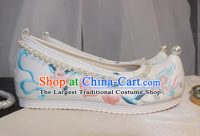 Chinese Traditional Hanfu Shoes Ancient Princess Shoes Ming Dynasty Embroidered Shoes Pearls Shoes