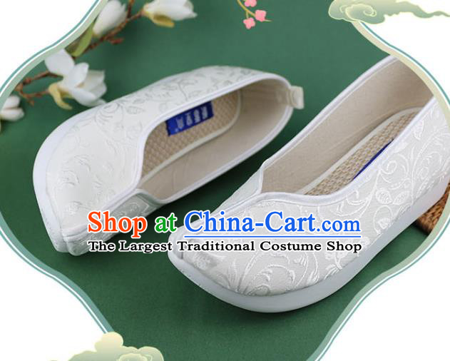 Chinese Ancient Princess Shoes White Brocade Shoes Traditional Ming Dynasty Hanfu Shoes