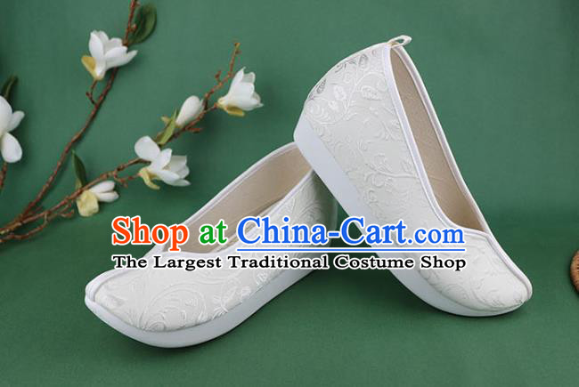 Chinese Ancient Princess Shoes White Brocade Shoes Traditional Ming Dynasty Hanfu Shoes