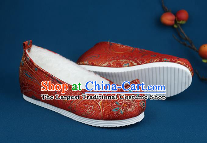 Chinese Traditional Red Brocade Shoes Ming Dynasty Satin Shoes Handmade Wedding Shoes Ancient Princess Shoes