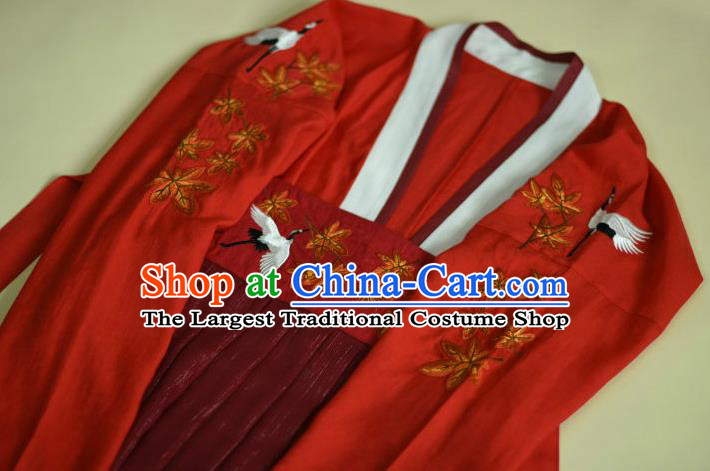 China Tang Dynasty Young Lady Historical Clothing Ancient Village Girl Red Hanfu Dress Traditional Garments