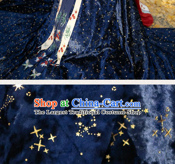 China Ancient Noble Woman Historical Clothing Traditional Hanfu Long Cloak Garment Ming Dynasty Imperial Consort Navy Cape