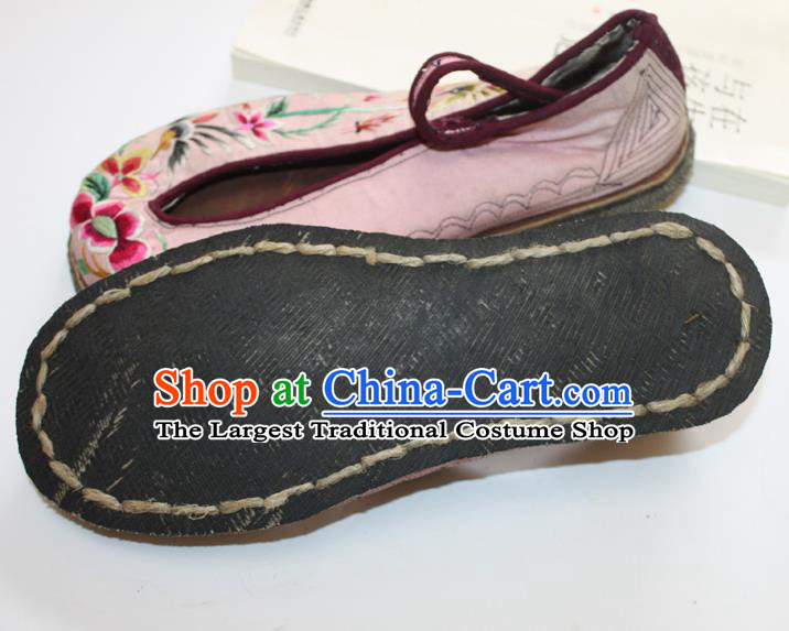 Chinese Folk Dance Pink Cloth Shoes Traditional Embroidered Shoes Handmade National Woman Shoes
