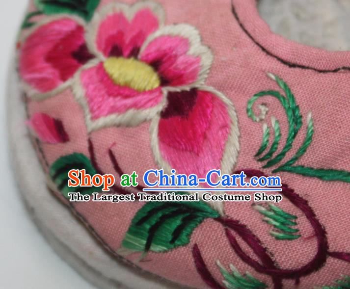 Chinese Traditional Pink Embroidered Shoes Handmade Strong Cloth Soles Shoes Folk Dance Shoes