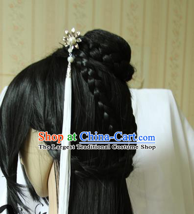 China Traditional Song Dynasty Young Woman Wigs Ancient Cosplay Swordswoman Hair Chignon Headdress