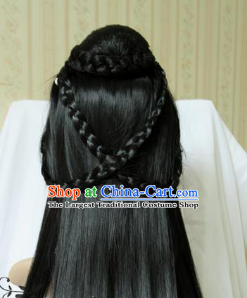China Traditional Song Dynasty Young Woman Wigs Ancient Cosplay Swordswoman Hair Chignon Headdress