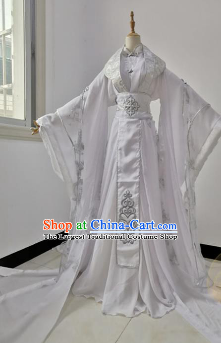 Chinese Traditional Qin Dynasty Prince Apparels Ancient Young Childe Garment Costumes Cosplay Swordsman Shen Lanzhou White Hanfu Clothing