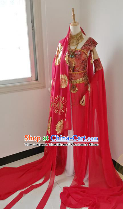 China Ancient Fairy Dance Garments Traditional Tang Dynasty Princess Red Hanfu Dress Cosplay Palace Lady Clothing