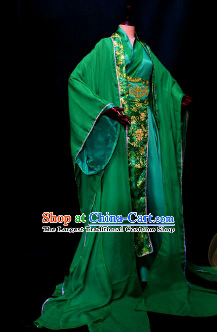 Chinese Ancient Crown Prince Garment Costumes Cosplay Swordsman Green Hanfu Clothing Traditional Qin Dynasty King Apparels