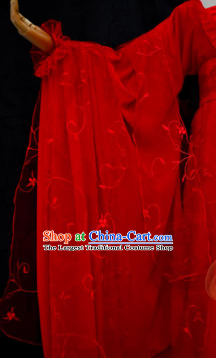 China Ancient Young Lady Garments Traditional Song Dynasty Princess Red Hanfu Dress Cosplay Swordswoman Xiao Longnv Clothing