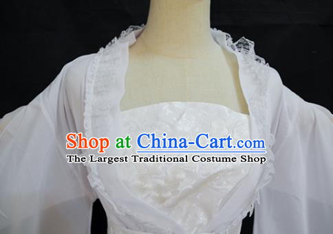 China Cosplay Swordswoman Xiao Longnv Clothing Ancient Fairy Garments Traditional Song Dynasty Princess White Hanfu Dress