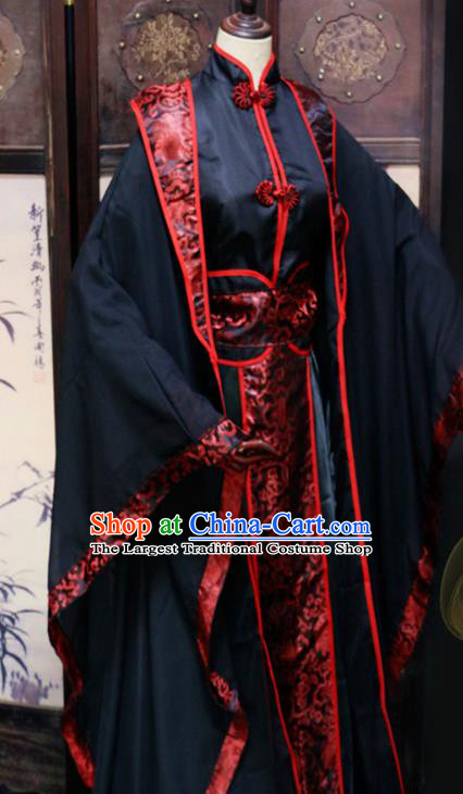 Chinese Cosplay Swordsman Black Hanfu Clothing Traditional Jin Dynasty King Apparels Ancient Young Knight Garment Costumes