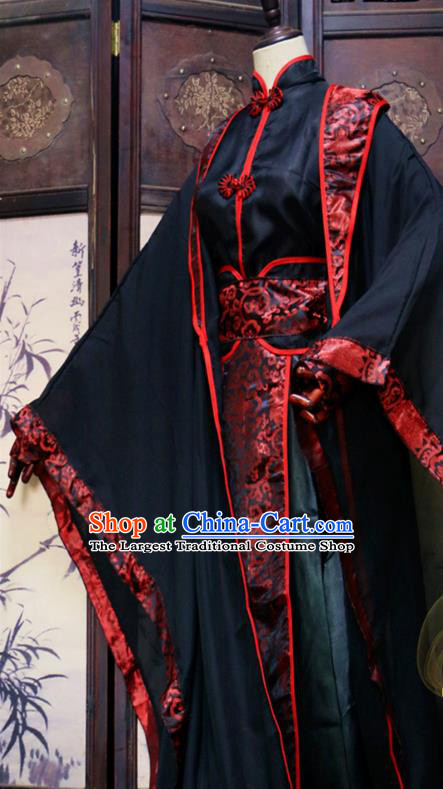 Chinese Cosplay Swordsman Black Hanfu Clothing Traditional Jin Dynasty King Apparels Ancient Young Knight Garment Costumes
