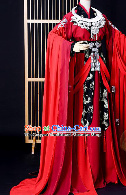Chinese Cosplay Swordsman Hua Cheng Red Hanfu Clothing Traditional Jin Dynasty King Apparels Ancient Young Knight Garment Costumes