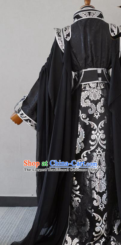 Chinese Ancient Young Knight Garment Costumes Cosplay Swordsman Black Hanfu Clothing
