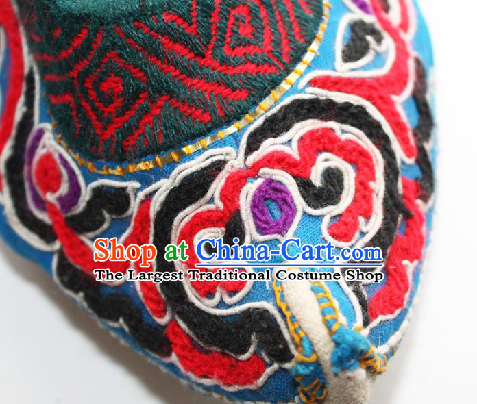 Chinese Yunnan Ethnic Female Blue Shoes Handmade Strong Cloth Soles Shoes Shui Nationality Full Embroidered Shoes