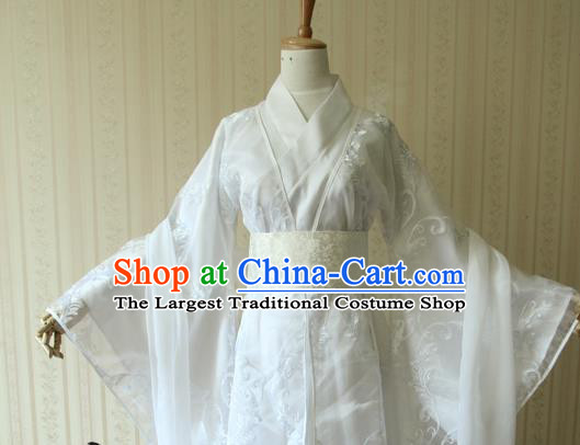 China Traditional Jin Dynasty Princess White Hanfu Dress Cosplay Female Swordsman Clothing Ancient Fairy Garments