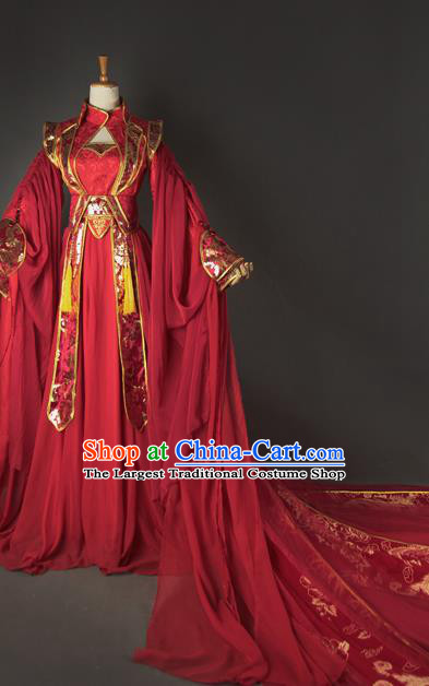 China Ancient Fairy Bai Fengjiu Garments Traditional Jin Dynasty Princess Red Hanfu Dress Cosplay Female Swordsman Wedding Clothing