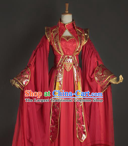 China Ancient Fairy Bai Fengjiu Garments Traditional Jin Dynasty Princess Red Hanfu Dress Cosplay Female Swordsman Wedding Clothing