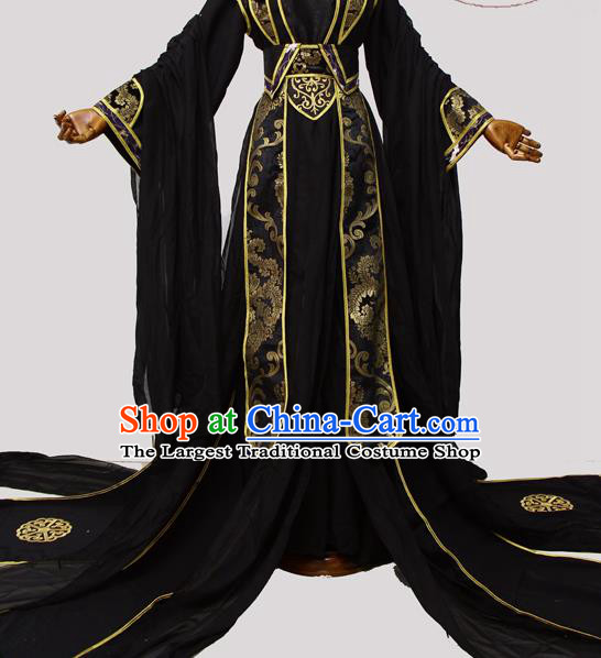 China Cosplay Female Swordsman Clothing Ancient Fairy Queen Garments Traditional Jin Dynasty Princess Black Hanfu Dress