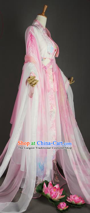 China Traditional Jin Dynasty Princess Pink Hanfu Dress Cosplay Female Swordsman Jun Fu Clothing Ancient Fairy Garments