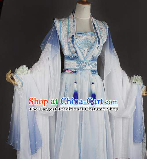 China Cosplay Queen Jiang Chenyu Clothing Ancient Fairy Garments Traditional Tang Dynasty Empress Blue Hanfu Dress