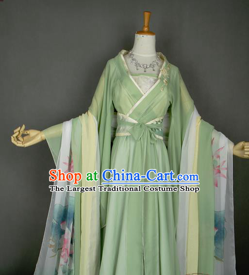China Ancient Princess Garments Traditional Jin Dynasty Palace Lady Green Hanfu Dress Cosplay Liu Qiqi Clothing