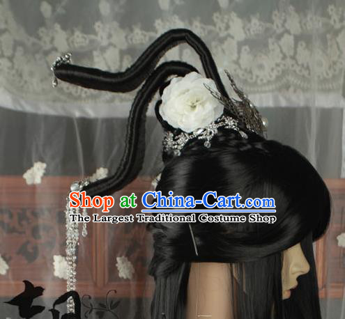 China Traditional Jin Dynasty Palace Beauty Wigs Ancient Fairy Dance Hair Chignon Headdress