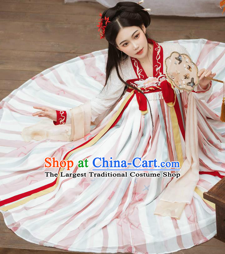 China Ancient Young Beauty Hanfu Dress Traditional Tang Dynasty Historical Clothing Village Girl Garments