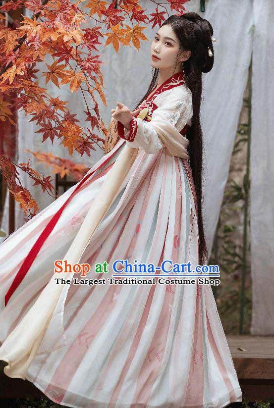 China Ancient Young Beauty Hanfu Dress Traditional Tang Dynasty Historical Clothing Village Girl Garments