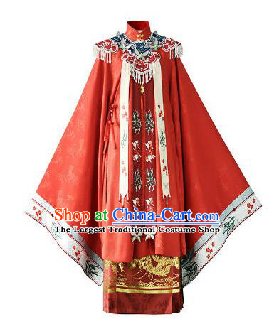 China Ancient Noble Lady Red Hanfu Dress Traditional Wedding Garments Ming Dynasty Royal Princess Embroidered Historical Clothing
