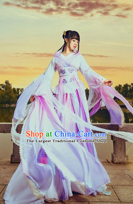 China Cosplay Swordswoman Jiang Yanli Clothing Ancient Young Beauty Garments Traditional Jin Dynasty Princess Hanfu Dress