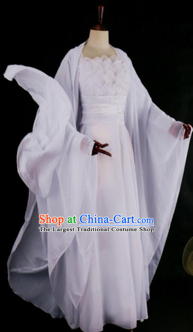 China Ancient Young Beauty Garments Traditional Song Dynasty Princess White Hanfu Dress Cosplay Swordswoman Xiao Longnv Clothing